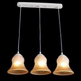 Lampadario a sospensione bianco a 3 luci con paralumi in vetro dorato, stile retrò europeo