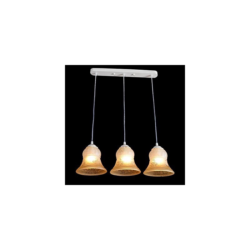 Lampadario a sospensione bianco a 3 luci con paralumi in vetro dorato, stile retrò europeo