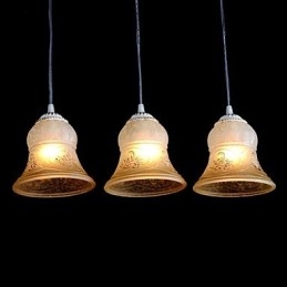 Lampadario a sospensione bianco a 3 luci con paralumi in vetro dorato, stile retrò europeo