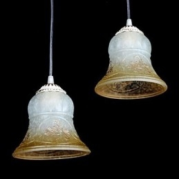 Lampadario a sospensione bianco a 3 luci con paralumi in vetro dorato, stile retrò europeo