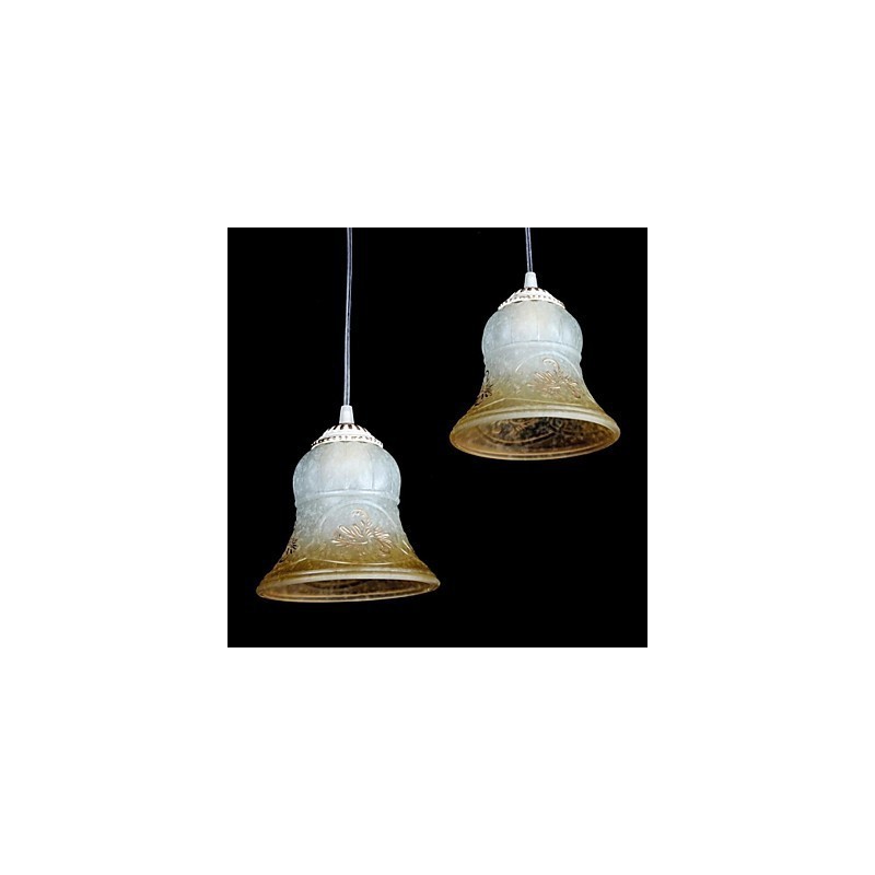Lampadario a sospensione bianco a 3 luci con paralumi in vetro dorato, stile retrò europeo
