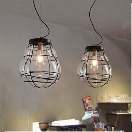 Lampada a sospensione retrò in vetro nero con 3 luci E26/E27