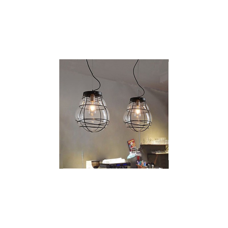 Lampada a sospensione retrò in vetro nero con 3 luci E26/E27