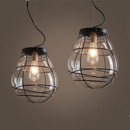 Lampada a sospensione retrò in vetro nero con 3 luci E26/E27