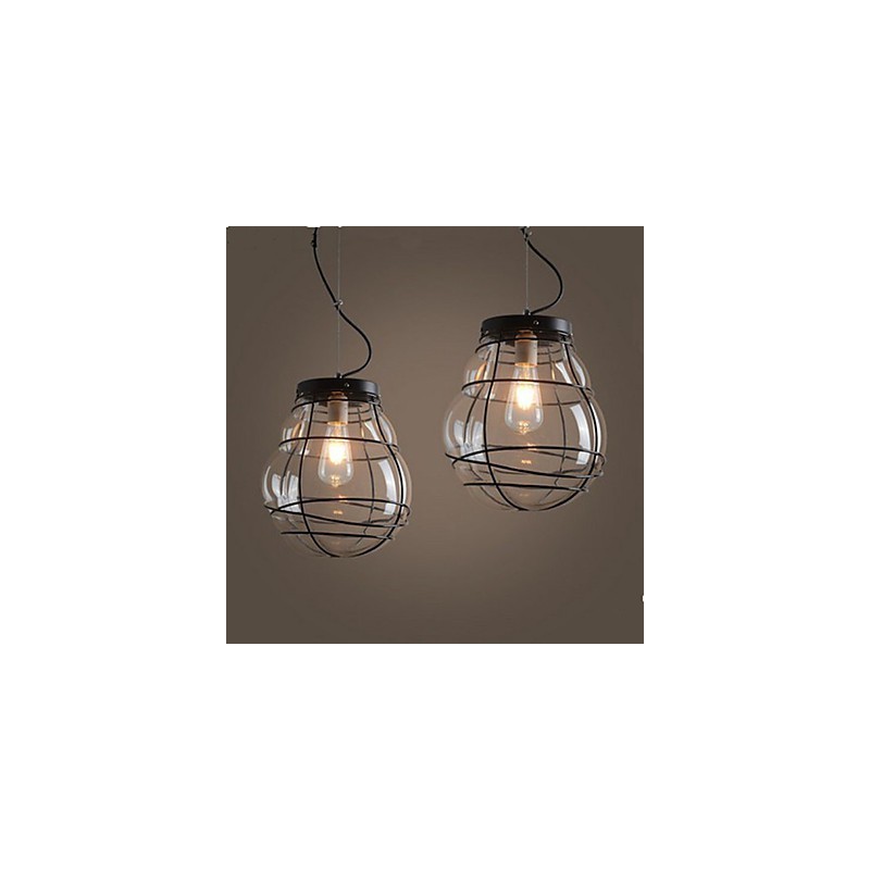 Lampada a sospensione retrò in vetro nero con 3 luci E26/E27