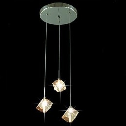 Lampada a sospensione in cristallo a tre teste argento