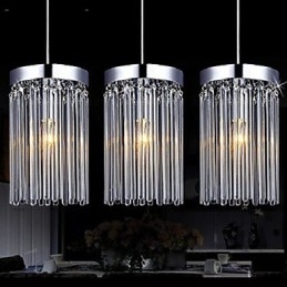 Lampada a sospensione moderna a 3 luci con asta in vetro