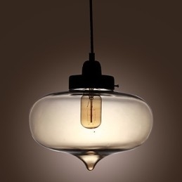 Lampada a sospensione in vetro trasparente con bolle marroni