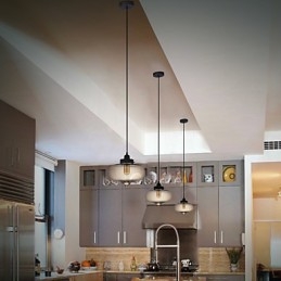 Lampada a sospensione in vetro trasparente con bolle marroni