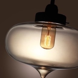 Lampada a sospensione in vetro trasparente con bolle marroni
