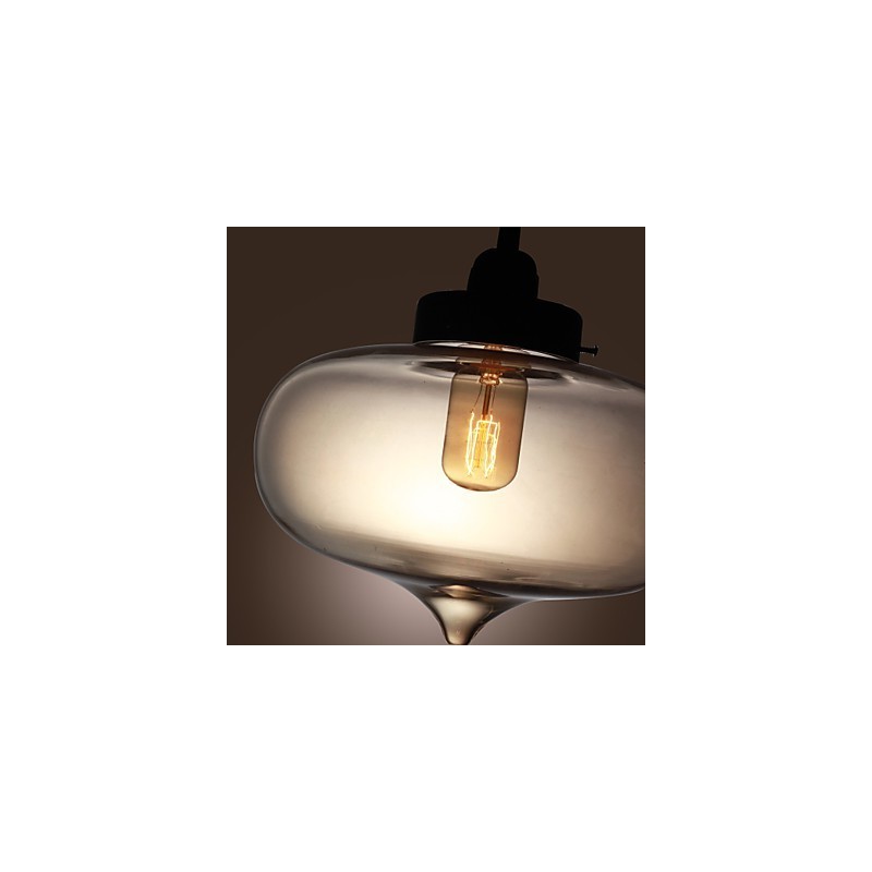 Lampada a sospensione in vetro trasparente con bolle marroni