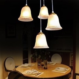 Lampada a sospensione in bronzo a 4 luci con paralume in vetro, stile retrò classico europeo