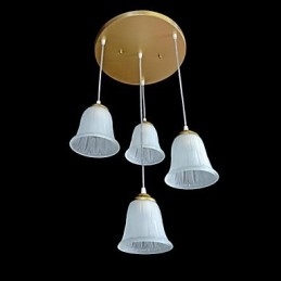 Lampada a sospensione in bronzo a 4 luci con paralume in vetro, stile retrò classico europeo