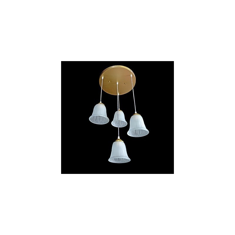 Lampada a sospensione in bronzo a 4 luci con paralume in vetro, stile retrò classico europeo