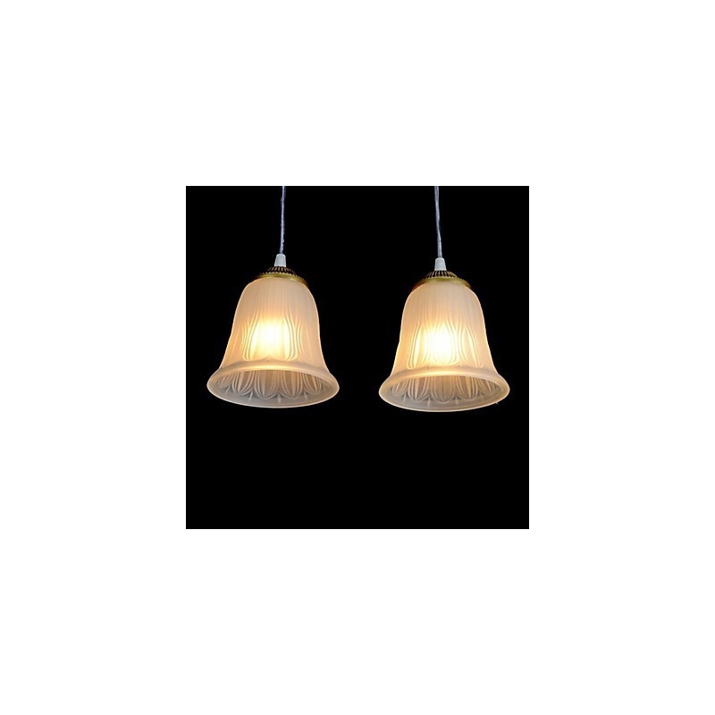 Lampada a sospensione in bronzo a 4 luci con paralume in vetro, stile retrò classico europeo