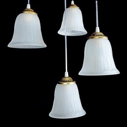 Lampada a sospensione in bronzo a 4 luci con paralume in vetro, stile retrò classico europeo