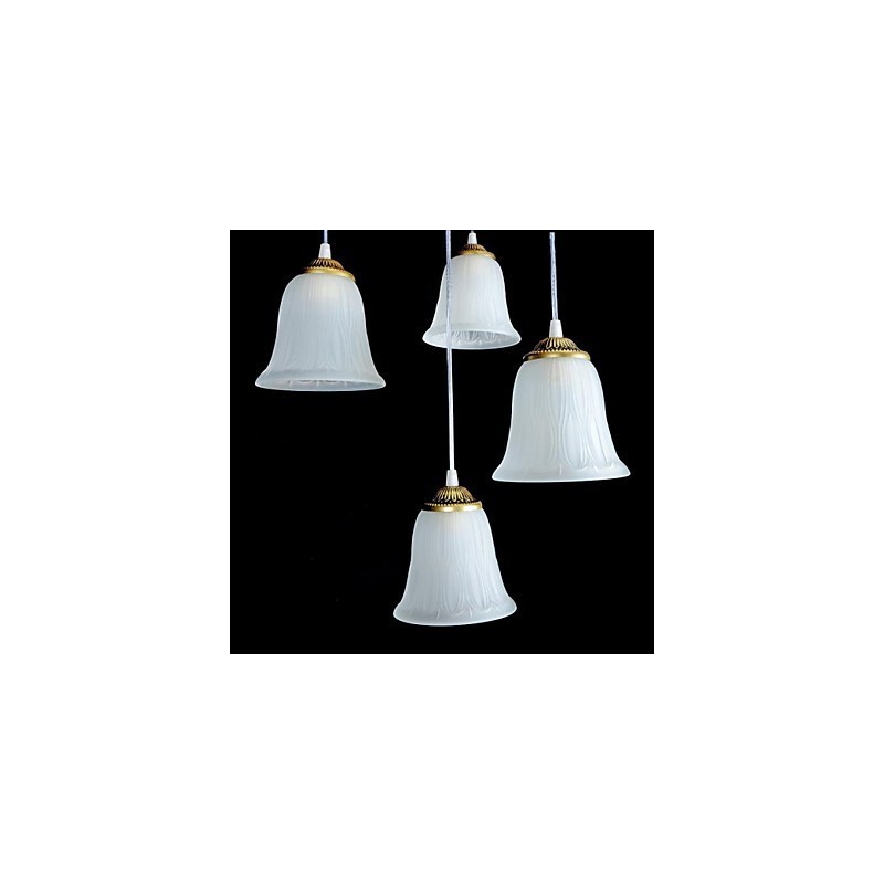Lampada a sospensione in bronzo a 4 luci con paralume in vetro, stile retrò classico europeo