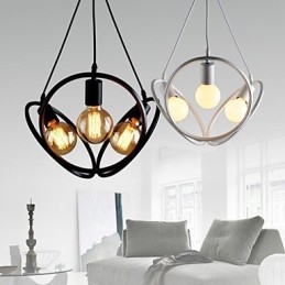 Lampadario a sospensione classico retrò a 3 luci in metallo nero e bianco
