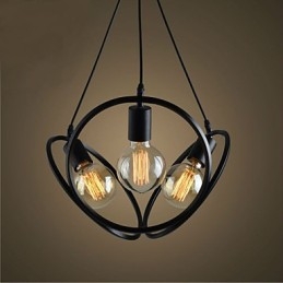 Lampadario a sospensione classico retrò a 3 luci in metallo nero e bianco