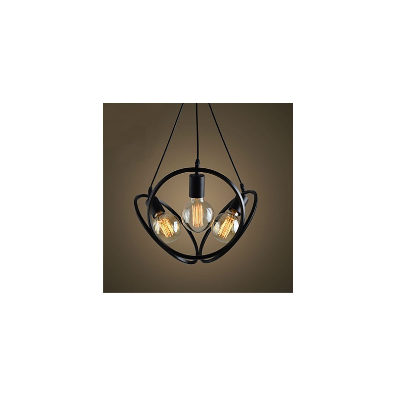 Lampadario a sospensione classico retrò a 3 luci in metallo nero e bianco