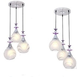Lampada a sospensione a 3 luci in ceramica bianca con dettagli viola
