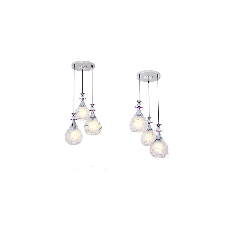 Lampada a sospensione a 3 luci in ceramica bianca con dettagli viola