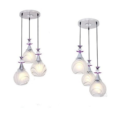 Lampada a sospensione a 3 luci in ceramica bianca con dettagli viola