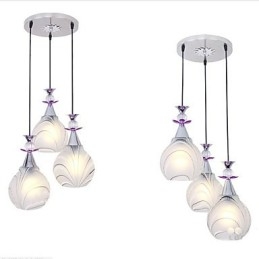 Lampada a sospensione a 3 luci in ceramica bianca con dettagli viola