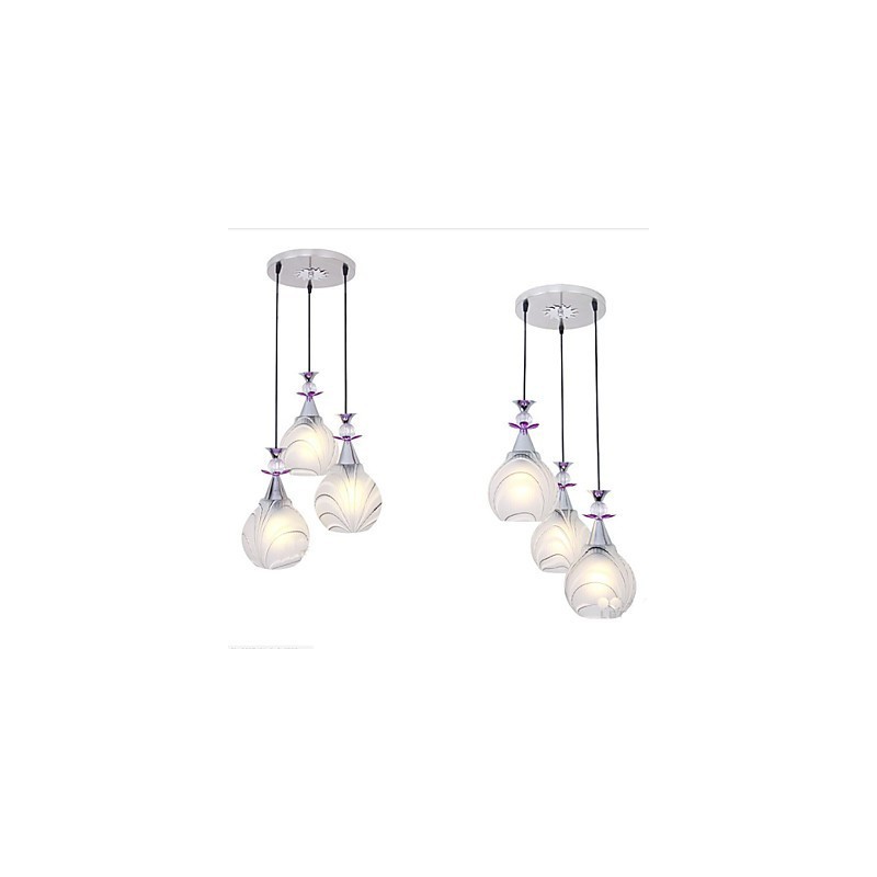 Lampada a sospensione a 3 luci in ceramica bianca con dettagli viola