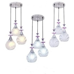 Lampada a sospensione a 3 luci in ceramica bianca con dettagli viola