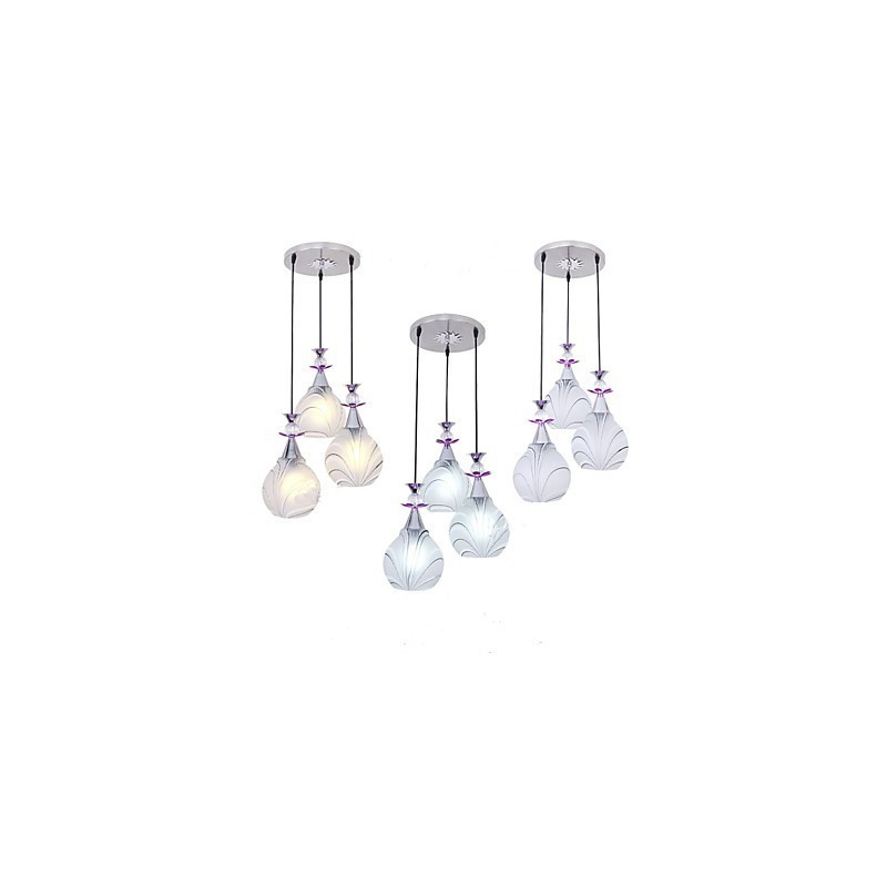 Lampada a sospensione a 3 luci in ceramica bianca con dettagli viola