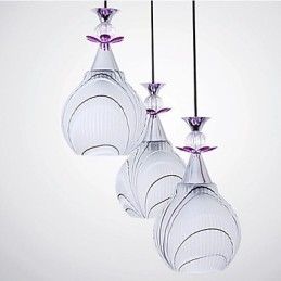 Lampada a sospensione a 3 luci in ceramica bianca con dettagli viola