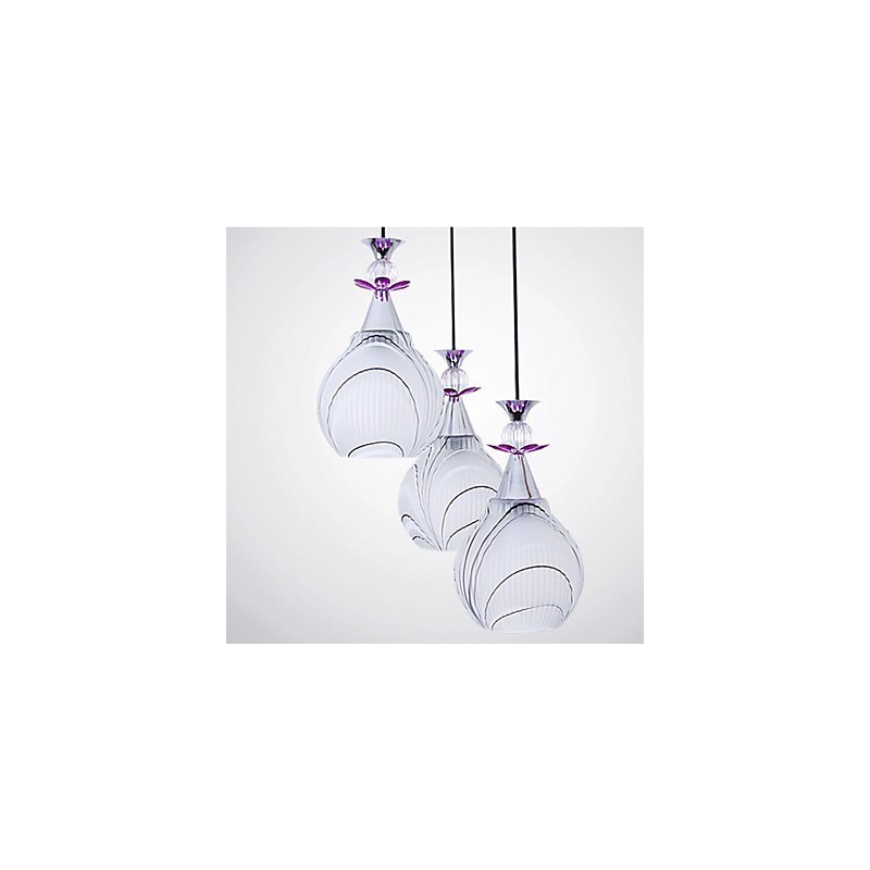 Lampada a sospensione a 3 luci in ceramica bianca con dettagli viola
