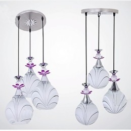 Lampada a sospensione a 3 luci in ceramica bianca con dettagli viola