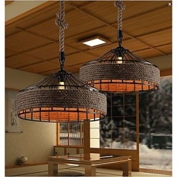 Lampadario a sospensione country 2 luci in metallo giallo