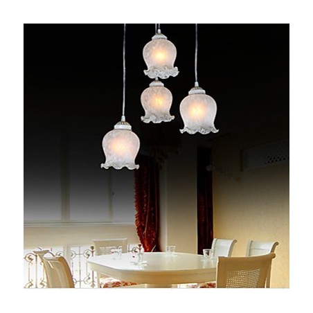 Lampada a sospensione classica vintage retrò in metallo e vetro bianco