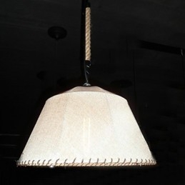 Lampada a sospensione retrò classica 1 luce con paralume in tessuto beige