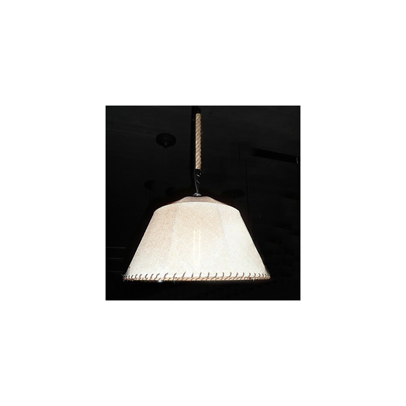 Lampada a sospensione retrò classica 1 luce con paralume in tessuto beige