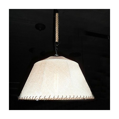 Lampada a sospensione retrò classica 1 luce con paralume in tessuto beige