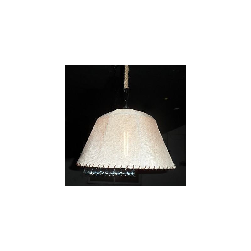 Lampada a sospensione retrò classica 1 luce con paralume in tessuto beige