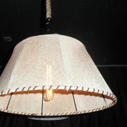 Lampada a sospensione retrò classica 1 luce con paralume in tessuto beige