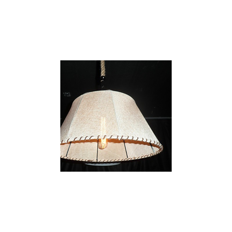 Lampada a sospensione retrò classica 1 luce con paralume in tessuto beige