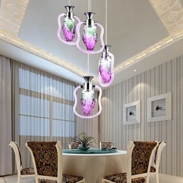 Lampada a sospensione moderna contemporanea in metallo viola con vetro, 3 luci LED
