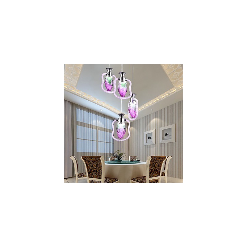 Lampada a sospensione moderna contemporanea in metallo viola con vetro, 3 luci LED