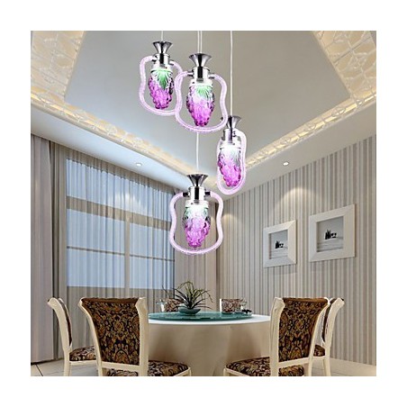 Lampada a sospensione moderna contemporanea in metallo viola con vetro, 3 luci LED