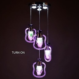 Lampada a sospensione moderna contemporanea in metallo viola con vetro, 3 luci LED