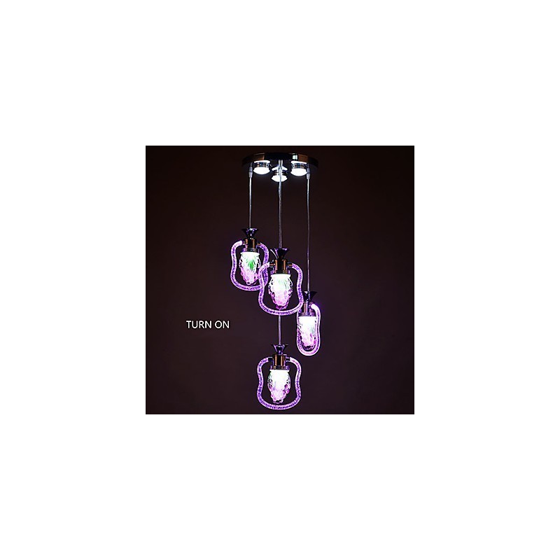 Lampada a sospensione moderna contemporanea in metallo viola con vetro, 3 luci LED