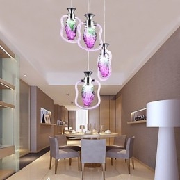 Lampada a sospensione moderna contemporanea in metallo viola con vetro, 3 luci LED