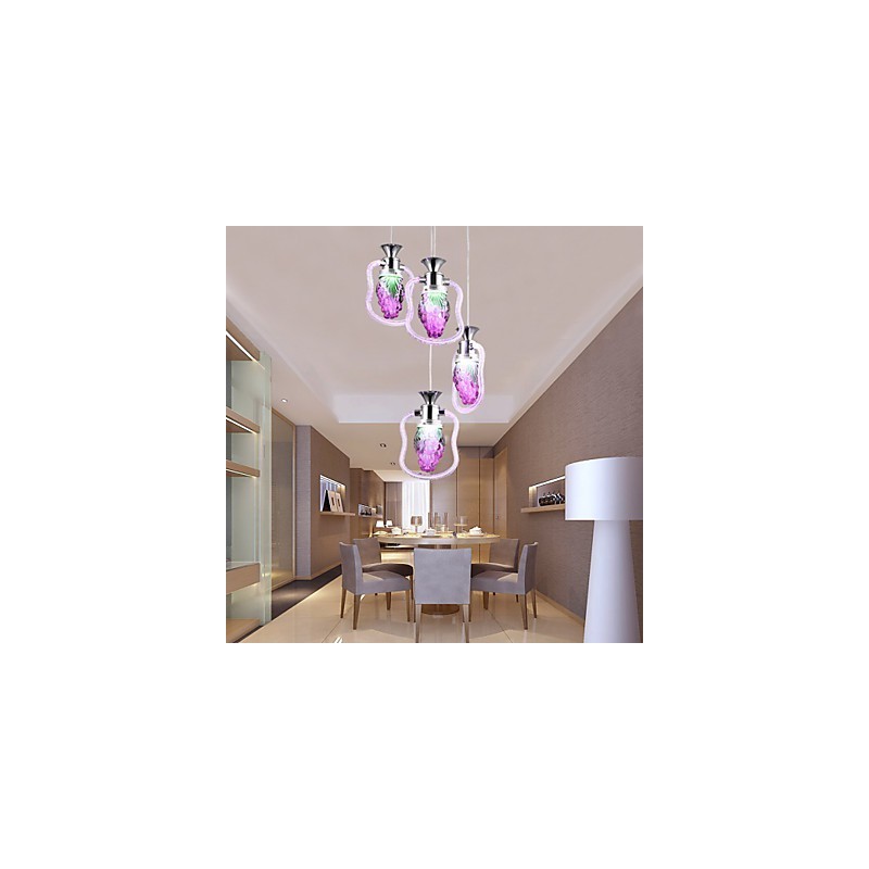 Lampada a sospensione moderna contemporanea in metallo viola con vetro, 3 luci LED