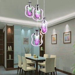 Lampada a sospensione moderna contemporanea in metallo viola con vetro, 3 luci LED